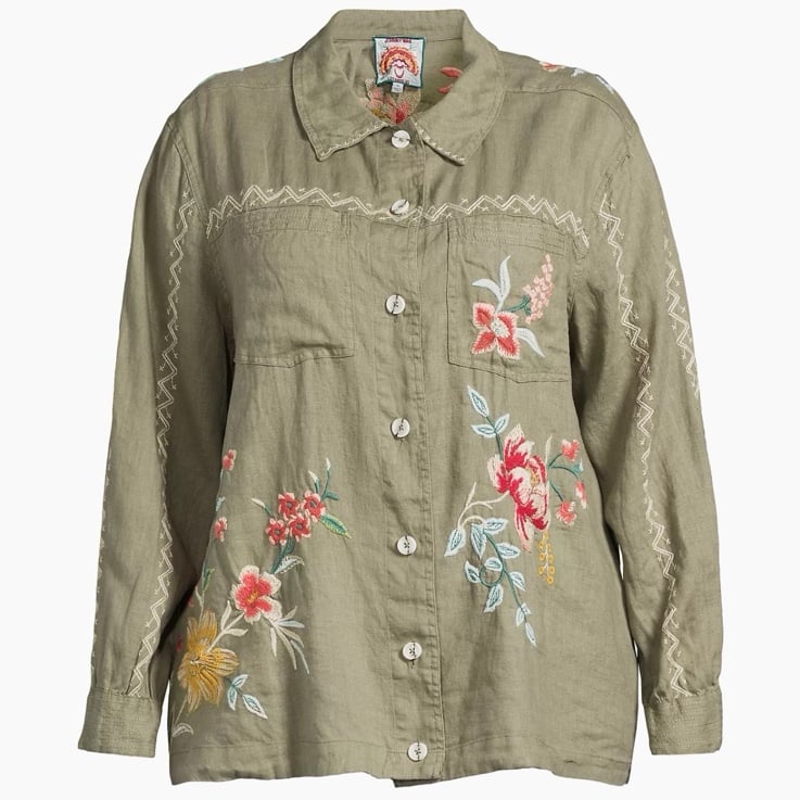 JOHNNY WAS Andrean Embroidered Linen Point Collar LongSleeve Coordinating Jacket