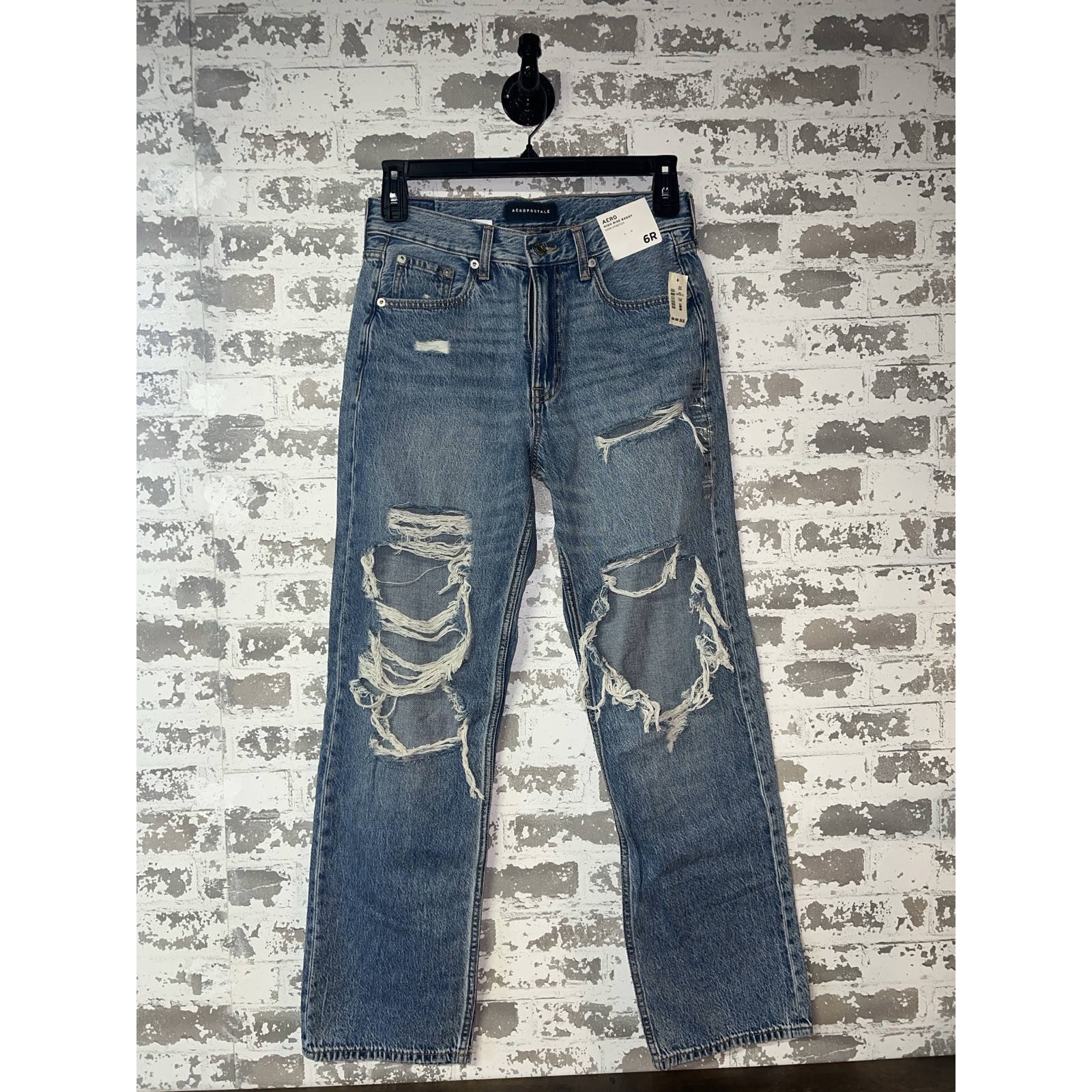 NWT! Aeropostale Distressed High Rise Baggy Non Stretch Jeans - 6R Blue Wash 65