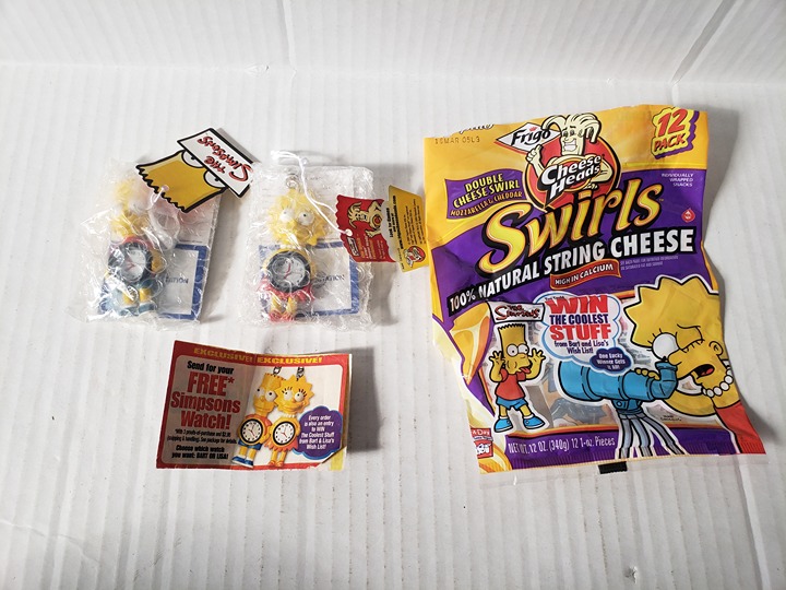 2004 Frigo Cheese Heads The Simpsons Bart & Lisa Simpson Watch Clips Promo MISP