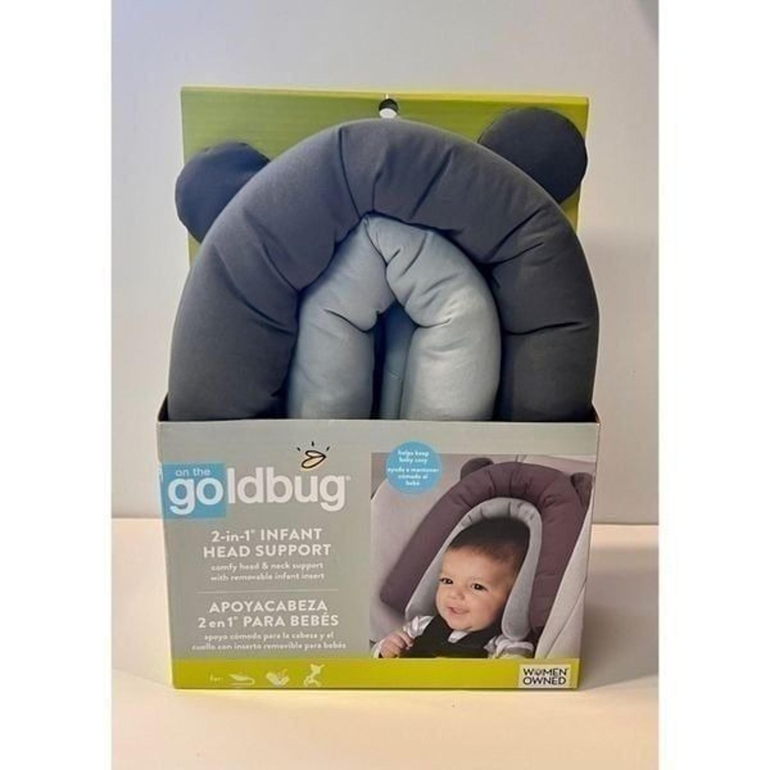 On The Goldbug Grey 2-in-1 Infant Head Support for Car Seat Stroller Bouncer NIB