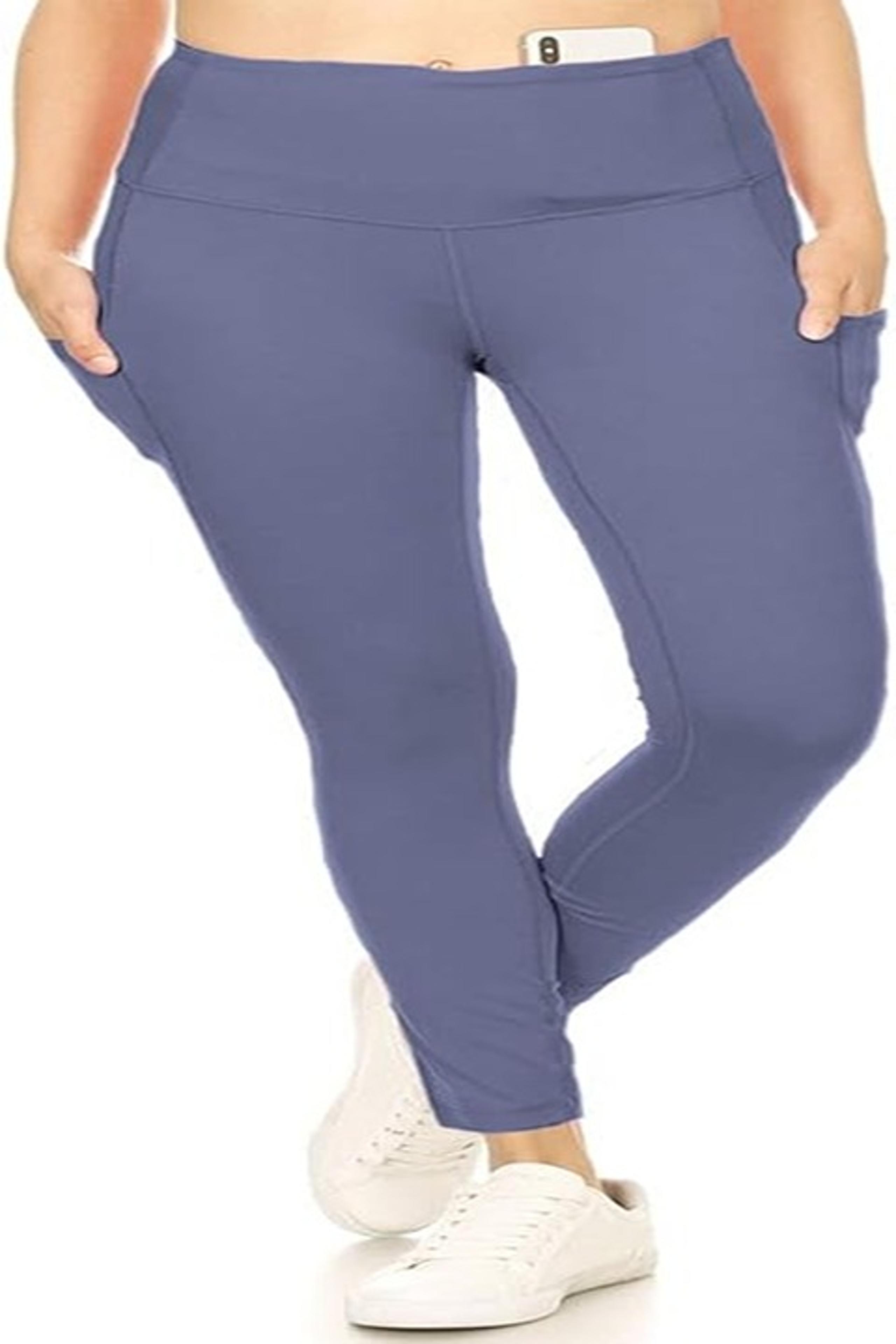 Women Premium 240GSM Nylon Active Yoga Leggings w/Pockets XL Color Denim Blue