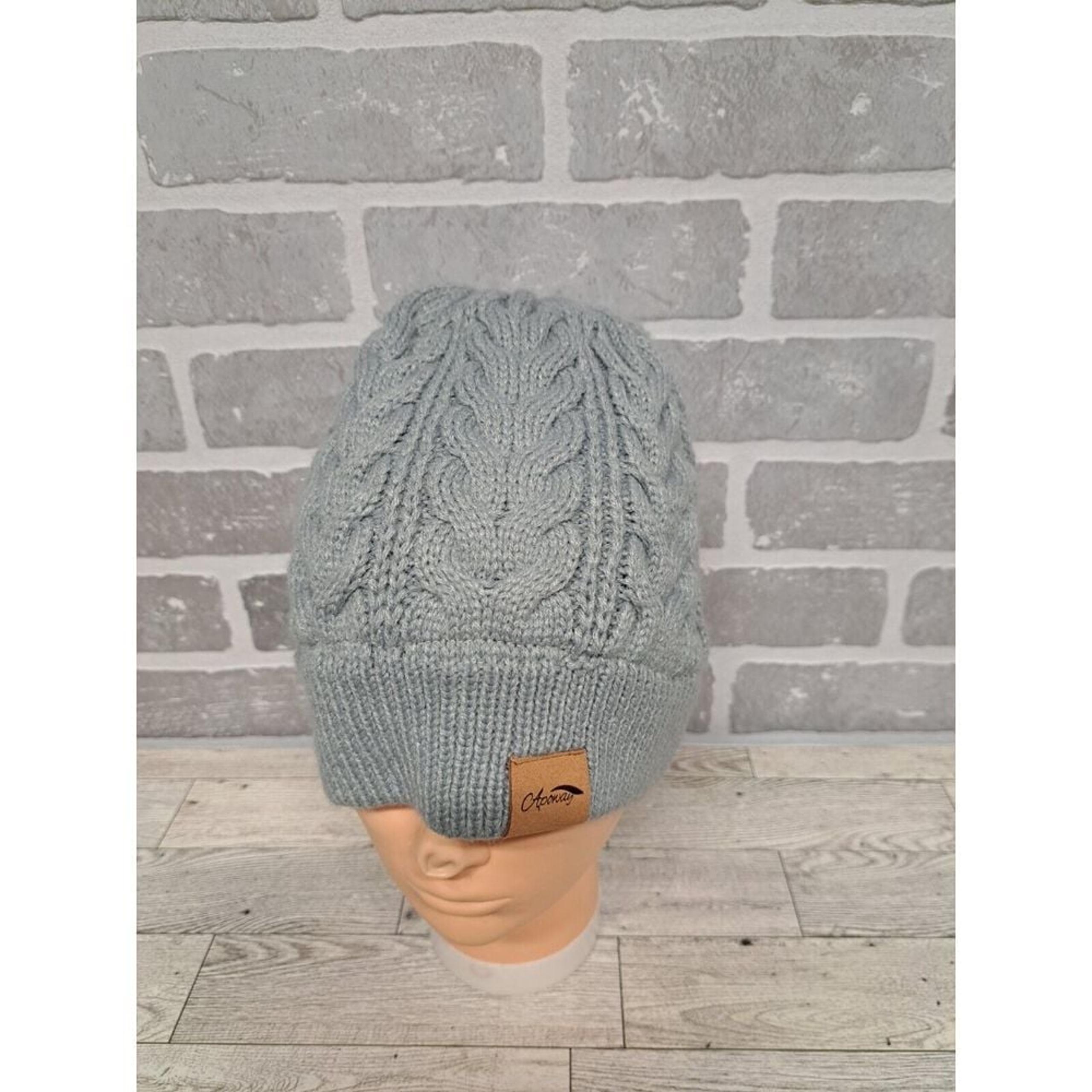 Apoway Cable Knit Gray Womens  Autumn Winter Fur Beanie Hat One Size