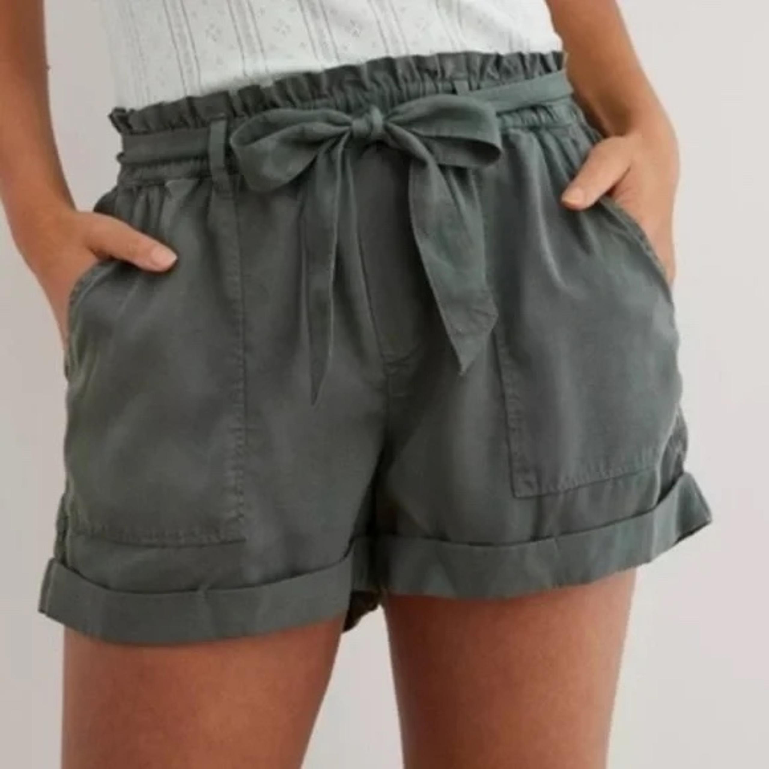 Aerie Green PaperBag Summer High Waist Pull On Shorts sz XS
