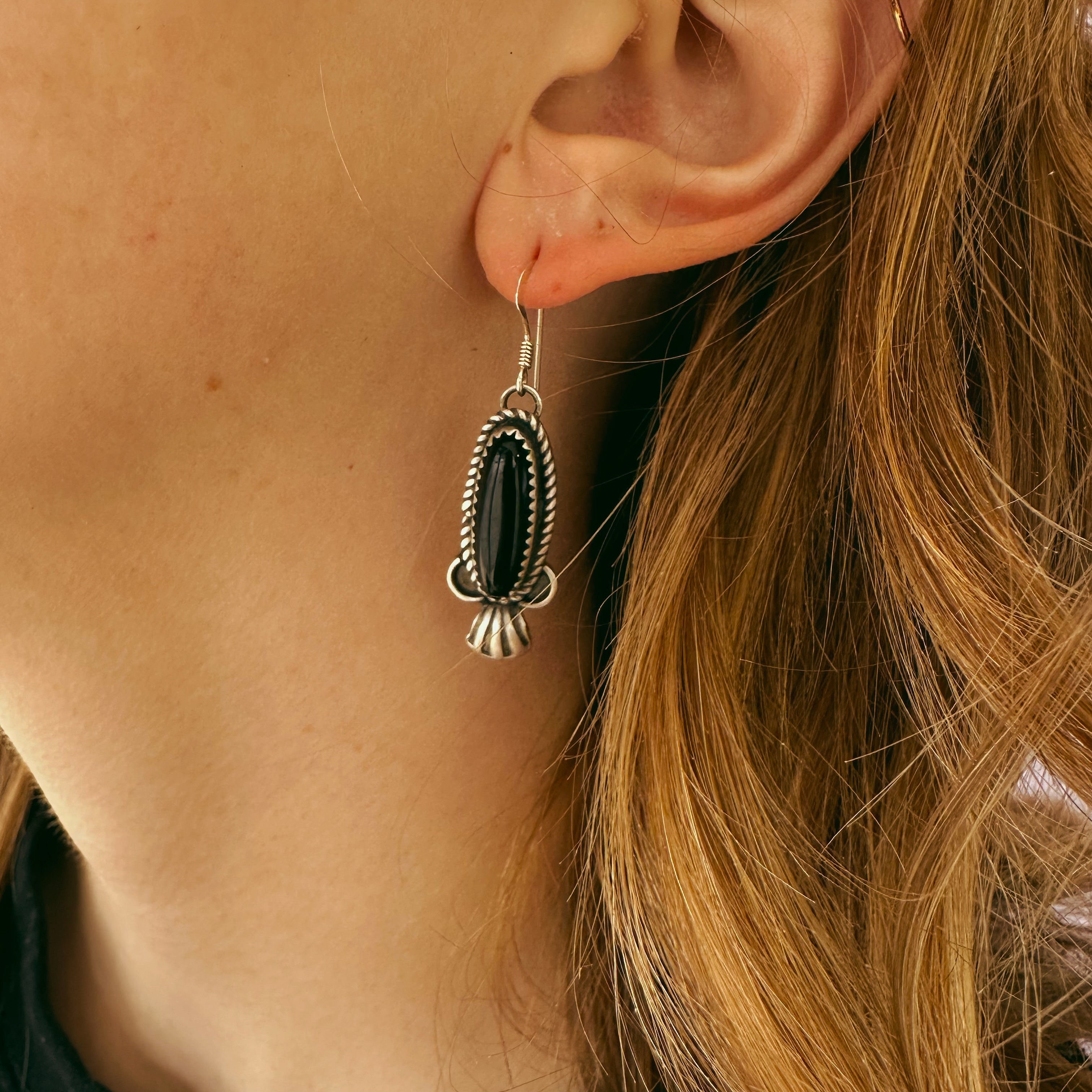 Black Onyx Frech Wire Earrings by Mary Tso