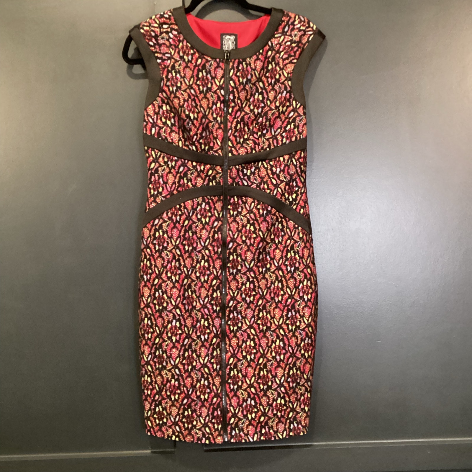 Jax Jaquard cap sleeve full zip artsy floral Cocktail Party bodycon dress red 6
