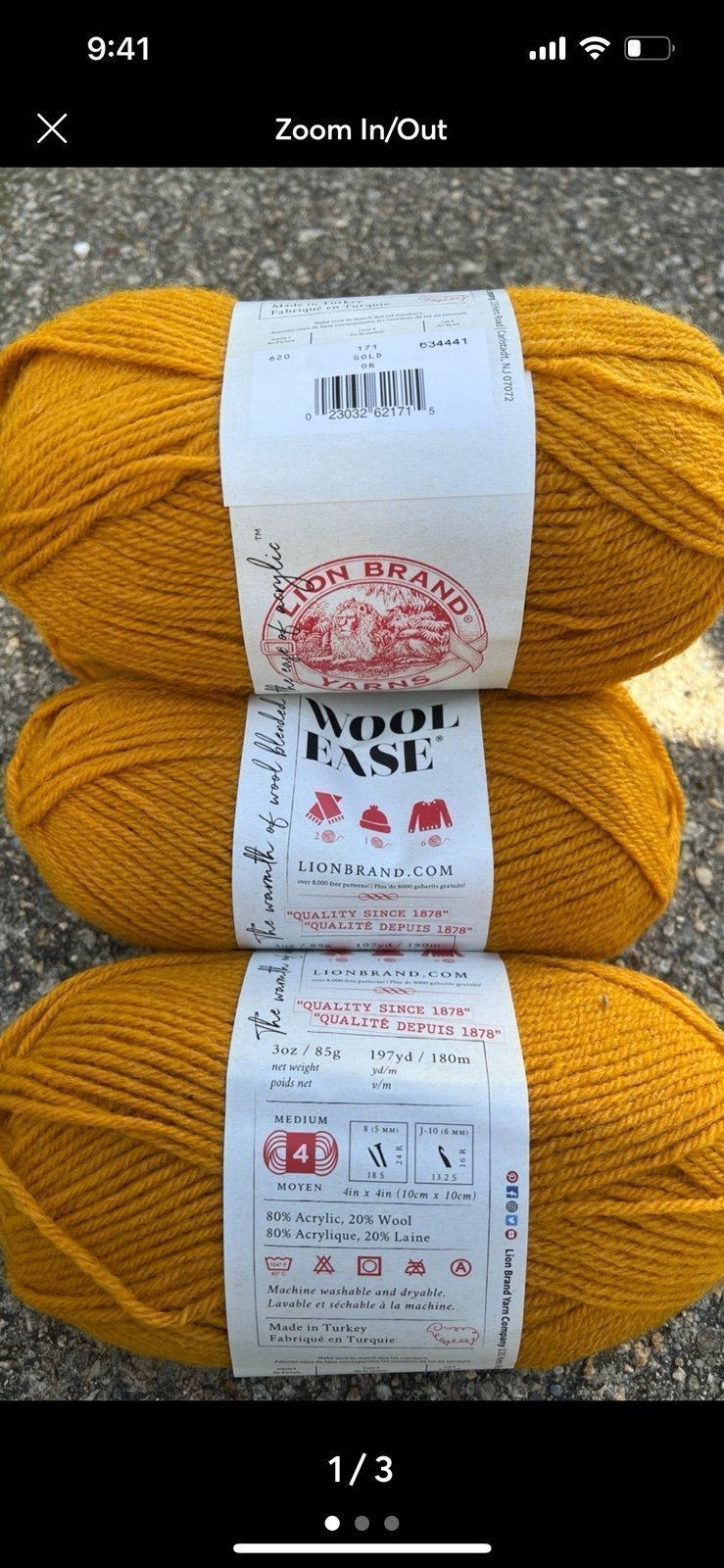 Lion Brand Yarns Wool Ease “Gold” 9 skeins