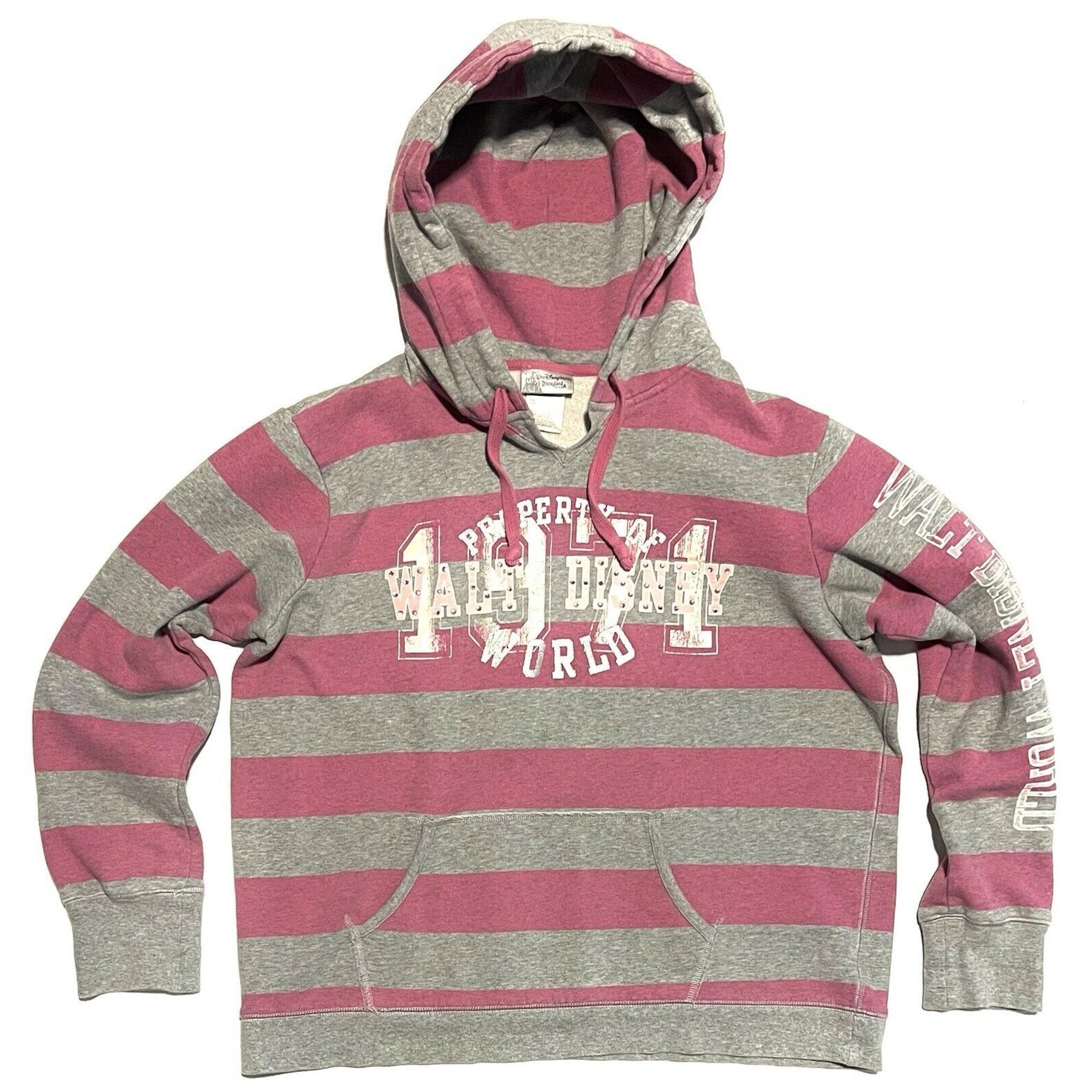 DISNEYWORLD Disneyland Resort Hoodie Sz 2XL Bling Rhinestone Striped Pink Gray