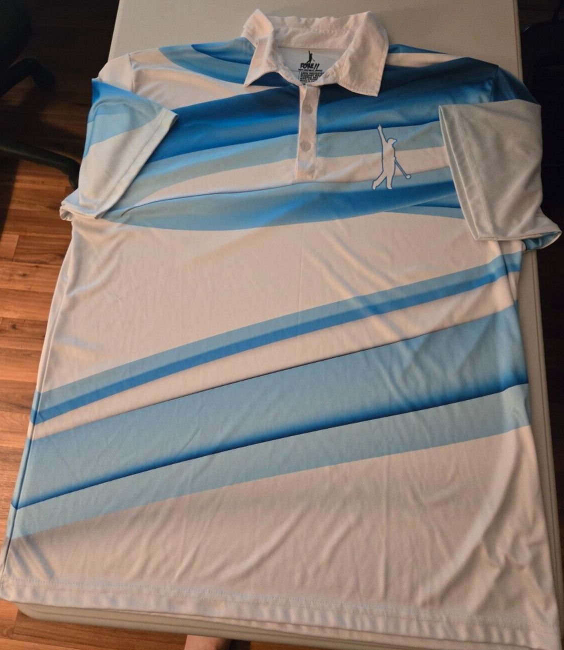 Rare FORE Golf Brands Mens Polo Shirt XL Polyester Blue & White Short Sleeve