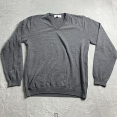 Peter Manning Sweater Size 4 (Large) 100% Merino Wool V Neck Knit Pullover Gray