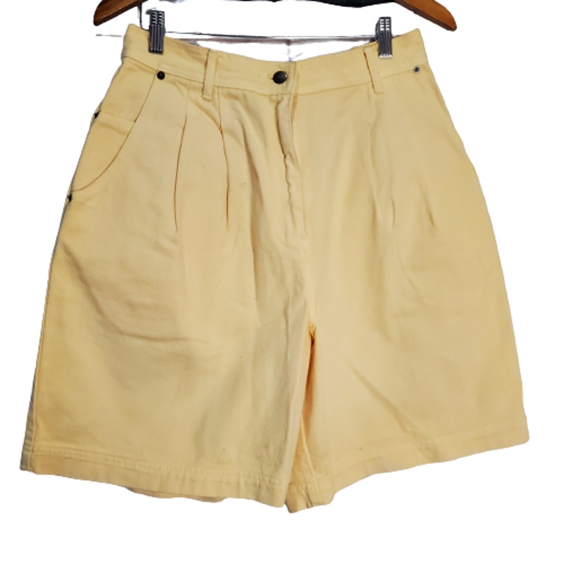 Vintage Karen Kane Denim Shorts Women Size 12 Yellow 80s High Rise Preppy Twee