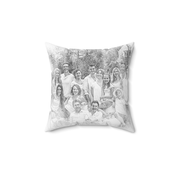 Personalized Faux Suede Square Pillow 14''×14'' | Pencil Sketch Effect | Custom