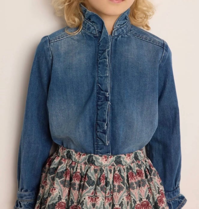 Bonpoint Girls Denim Blouse Long Sleeve Size 4