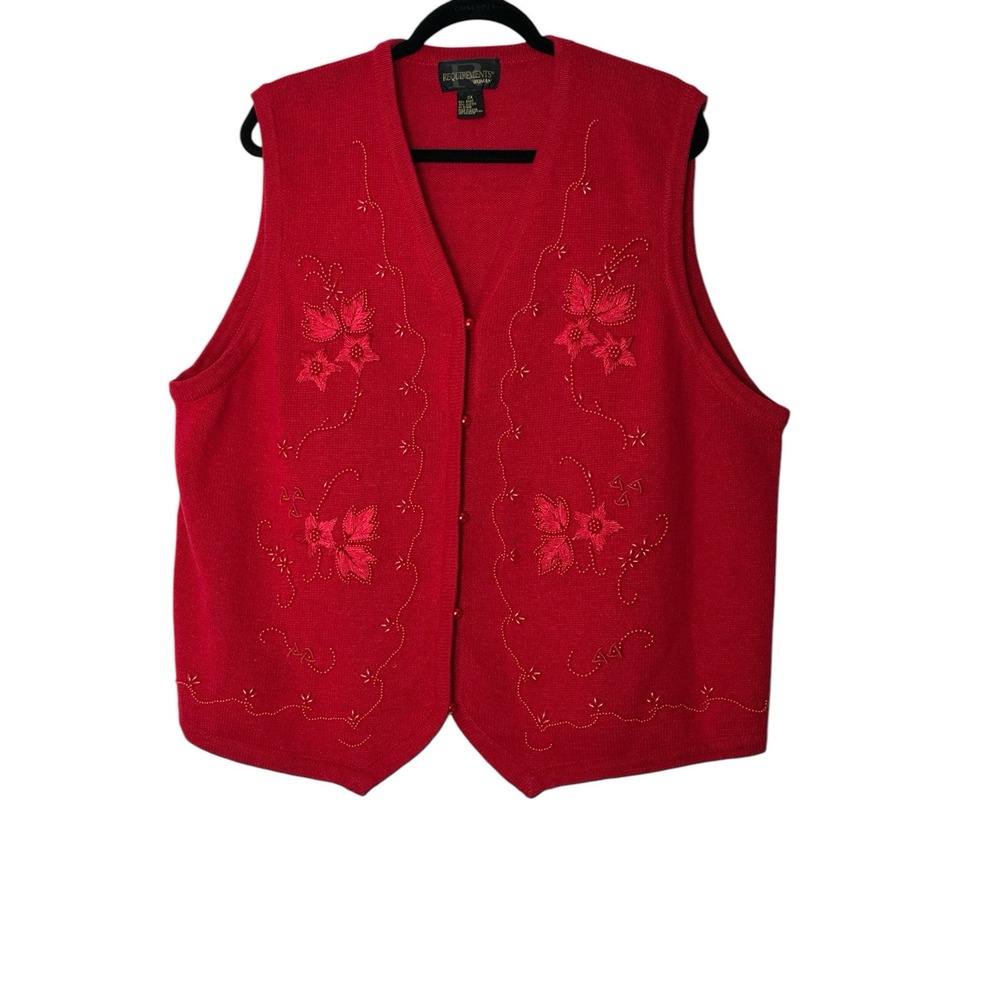 Vintage Requirements vest Women 2X sweater Floral Embroidered Beaded Knit Y2k