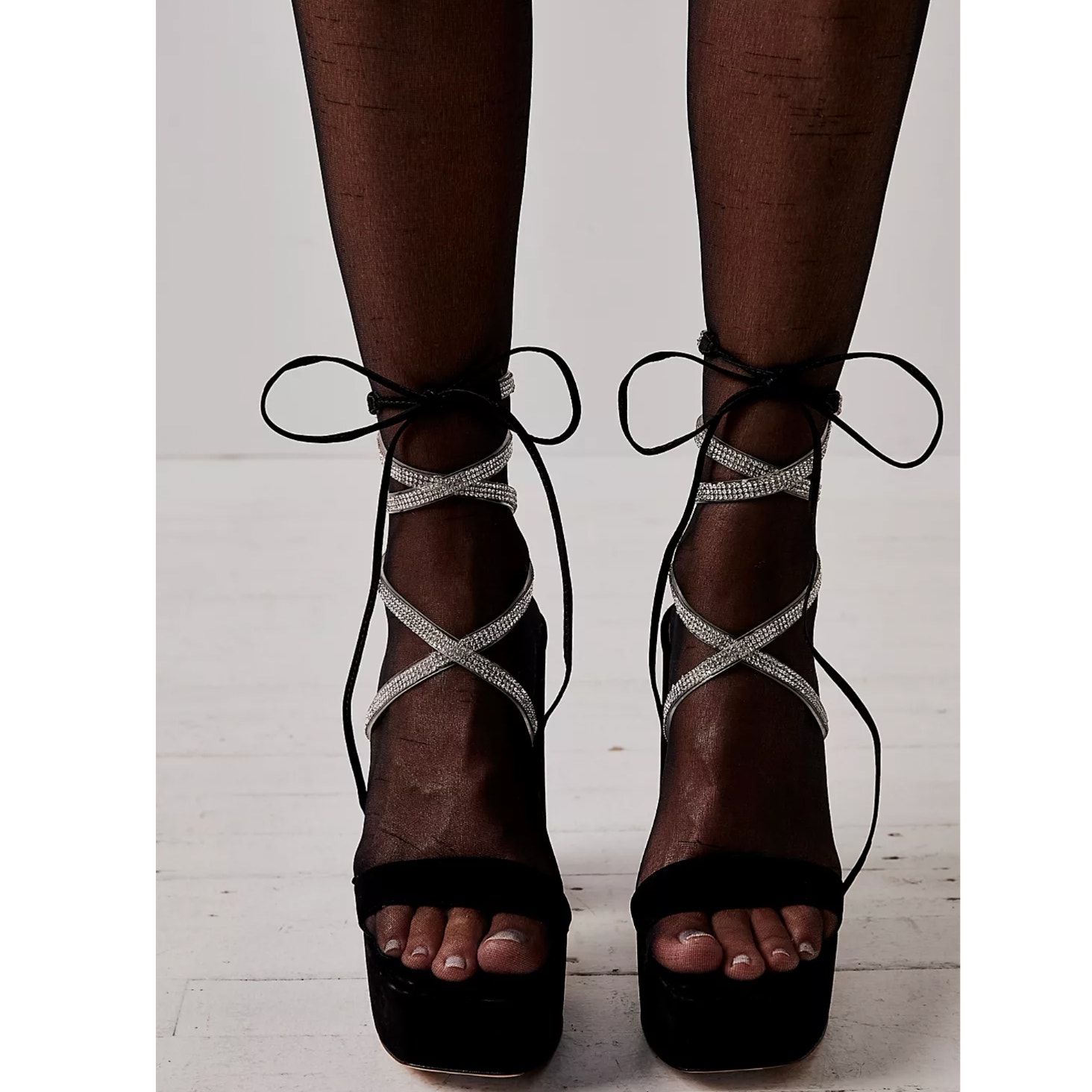 Free People X Vicenza Everly Suede Platforms Wrap Heels Black Size US 10