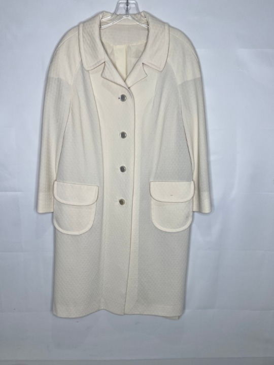 Vintage Carol Brent Woman’s Coat 1960s Ivory Light Weight Woven Retro Mod MCM