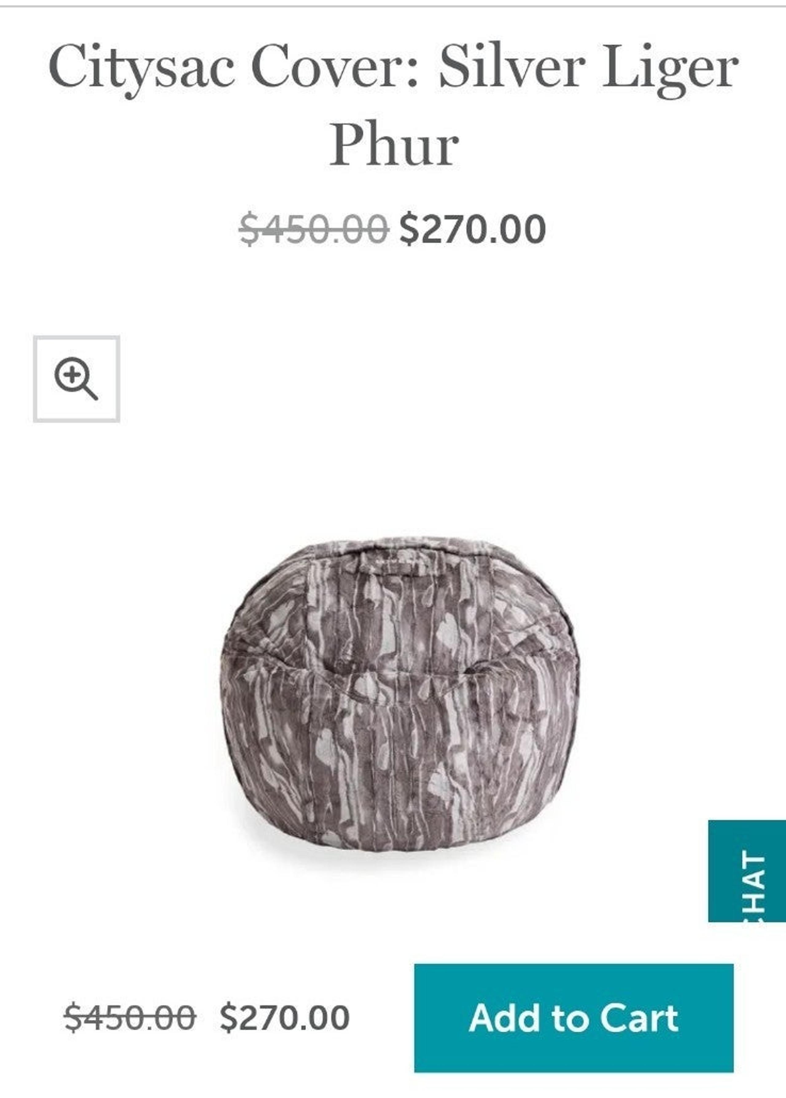 Lovesac Citysac COVER Silver Liger Phur