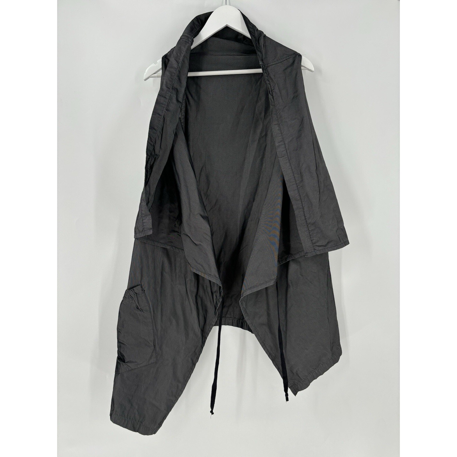 Bryn Walker Sleeveless Jacket Womens Large Gray Draped Wrap Tie Pocket Casual