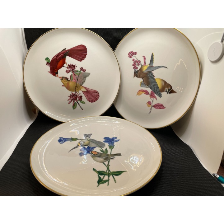 Syracuse China American Songbirds Plates Cardinal, Cedar Waxwing, Golden Kinglet