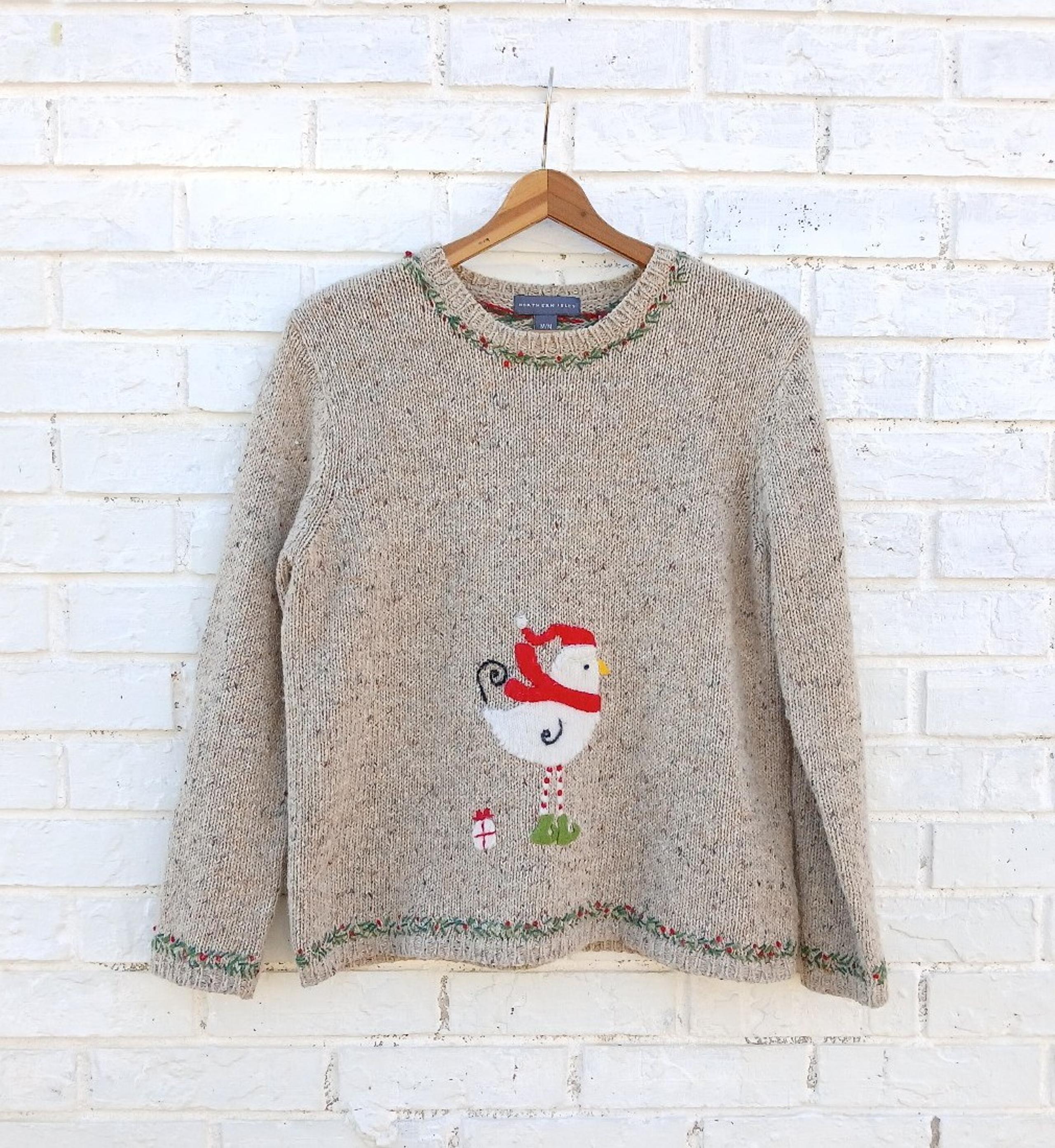 Northern Isles Wool Blend Crewneck Pullover Sweater Bird