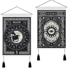 2 PCS Moon Sun Black Mysterious Tapestry