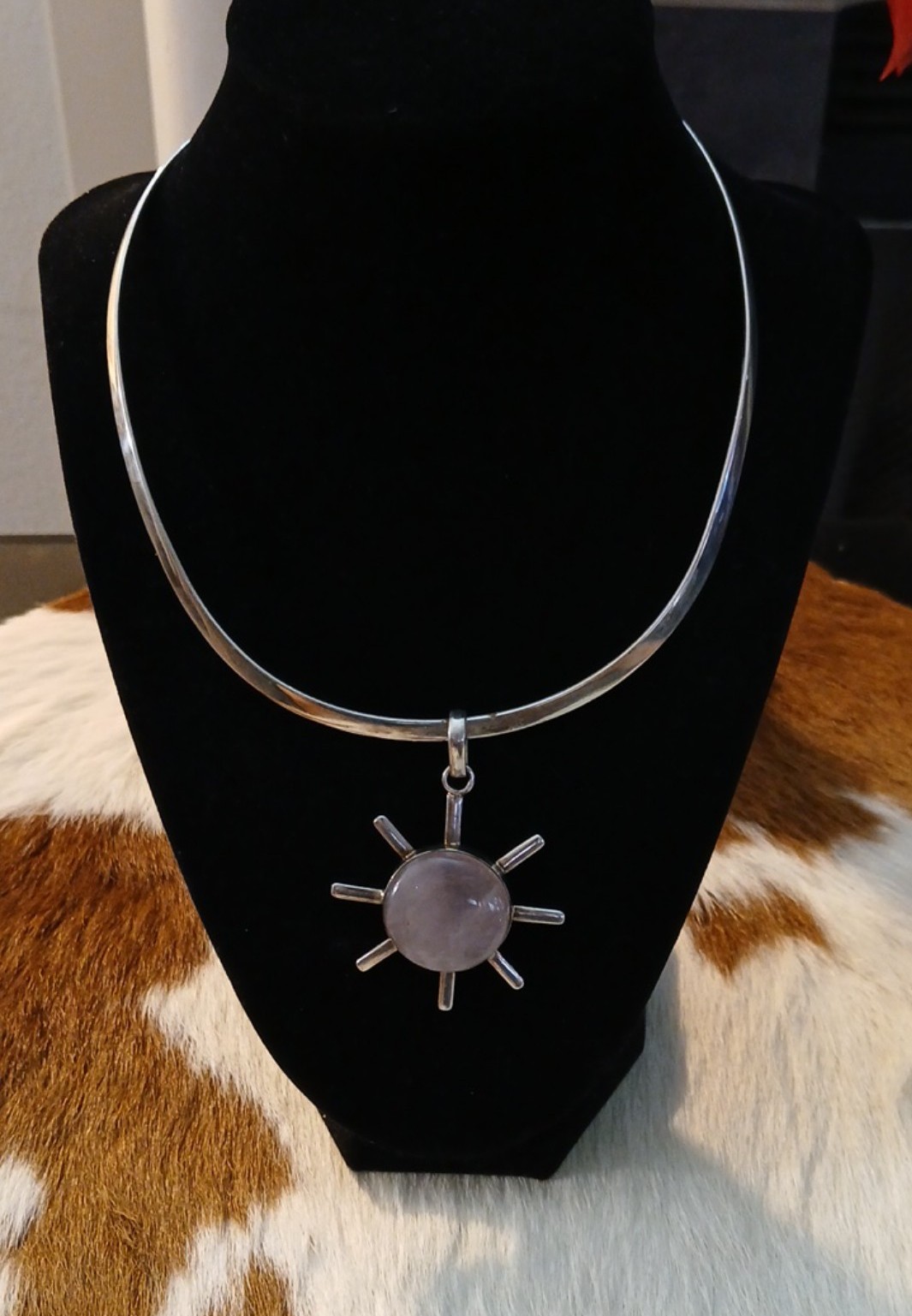 Sterling Silver Pink Quartz Sunburst Pendant