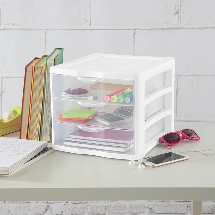 Durable 3 Drawer Unit Plastic, White, Set of 4-F3SD