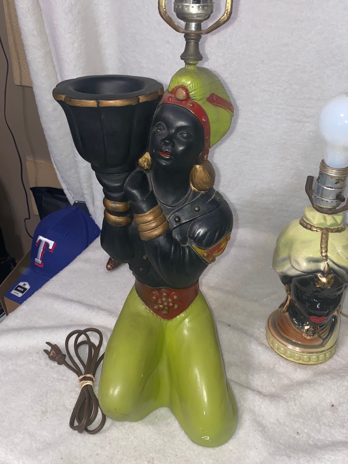Vintage Mid-Century Chalkware Blackamoor Genie Aladdin Nubian Table Lamp