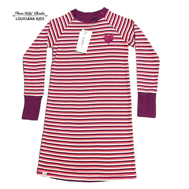 NEW Alba Of Denmark Sz 134 (9Y) Organic Striped Rib Everyday School Dress