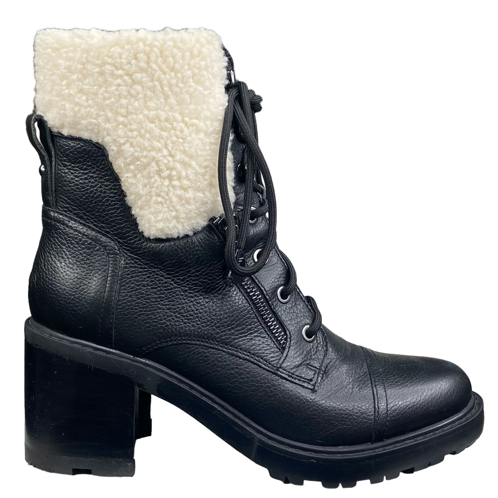 Marc Fisher Women's Lansley Black Leather Block Heeled Boot Size US 8.5