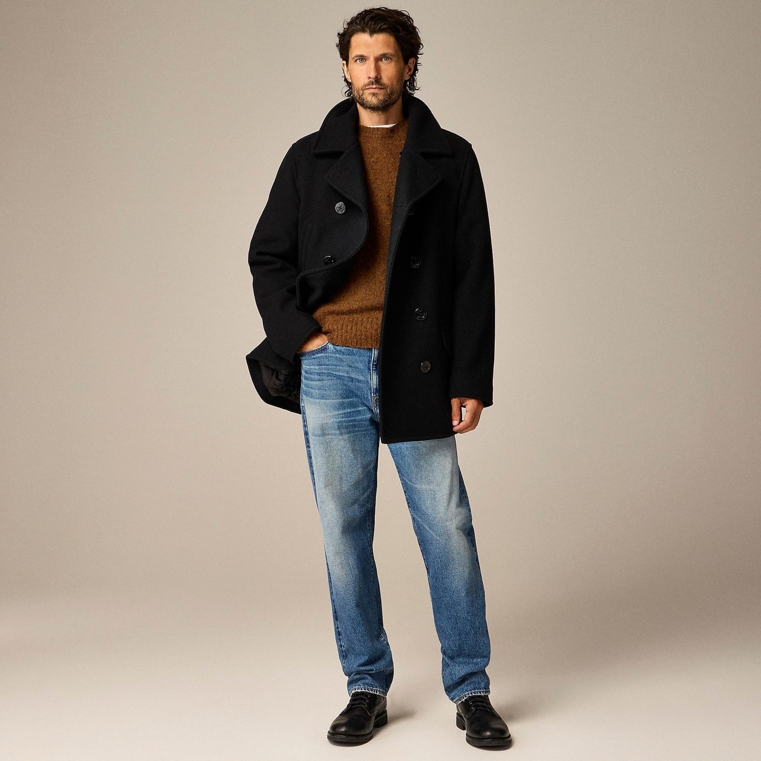 J. Crew Men's Dock Pea Coat in Wool Blend with Prima Loft Black Size XL NWT
