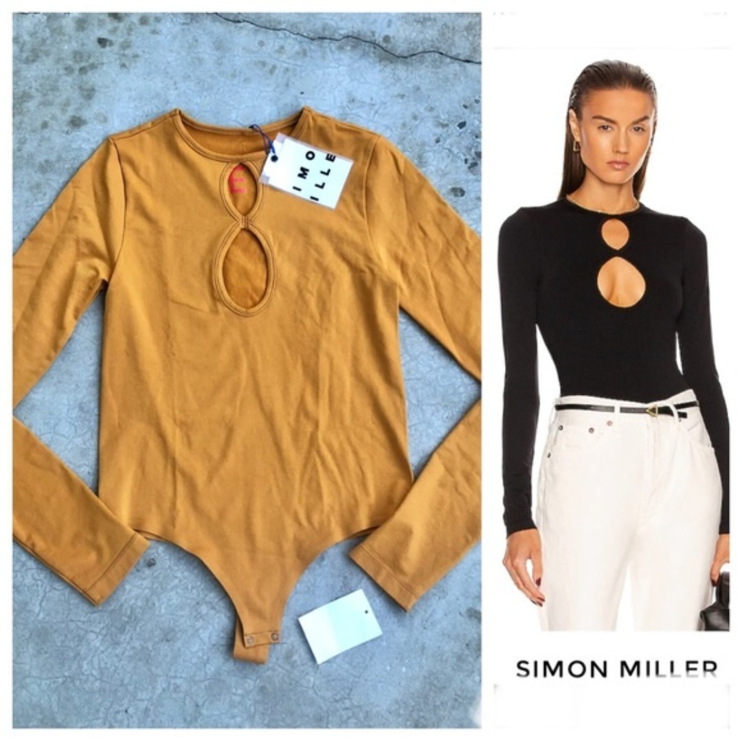 NWT Simon Miller Asio Bodysuit Long Sleeve Keyhole Burnt Orange Yellow M/L