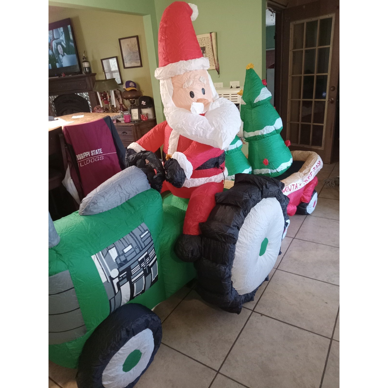 Vintage Rare Gemmy Santa And Tractor 8ft Huge Lighted New Open Pkg