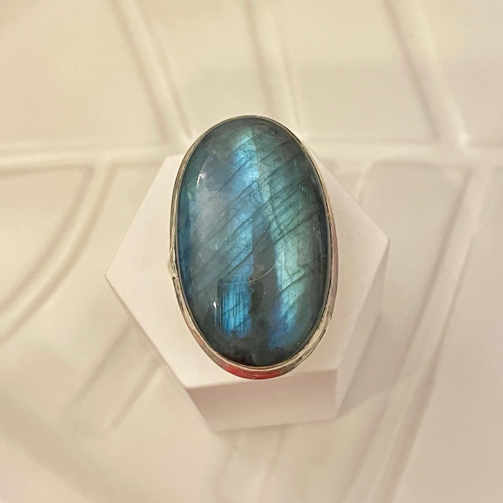 Large Labradorite Solid Sterling Silver Ring 925 Size 5.5