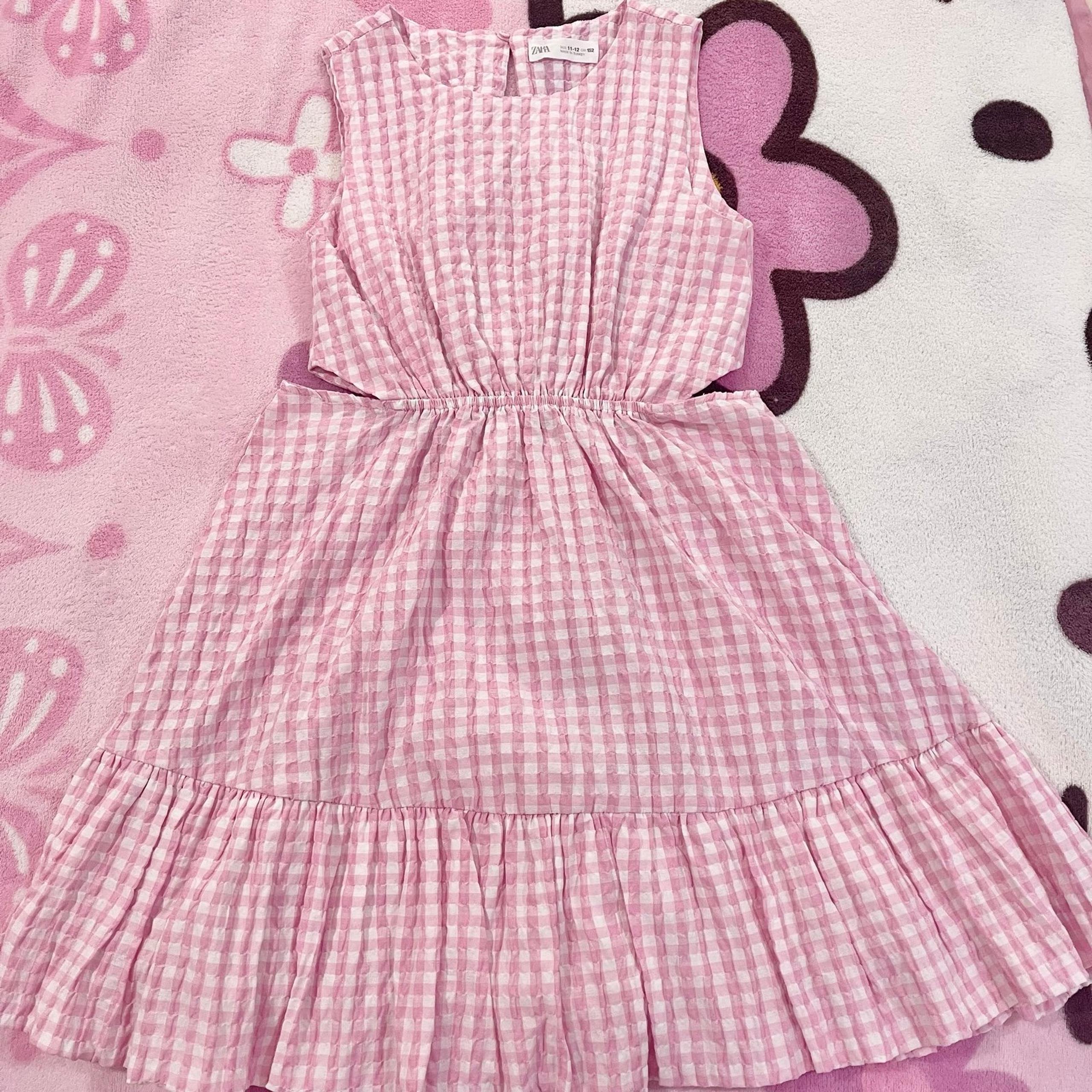 Zara Girls Kids Pink Gingham Dress - Size: 11-12
