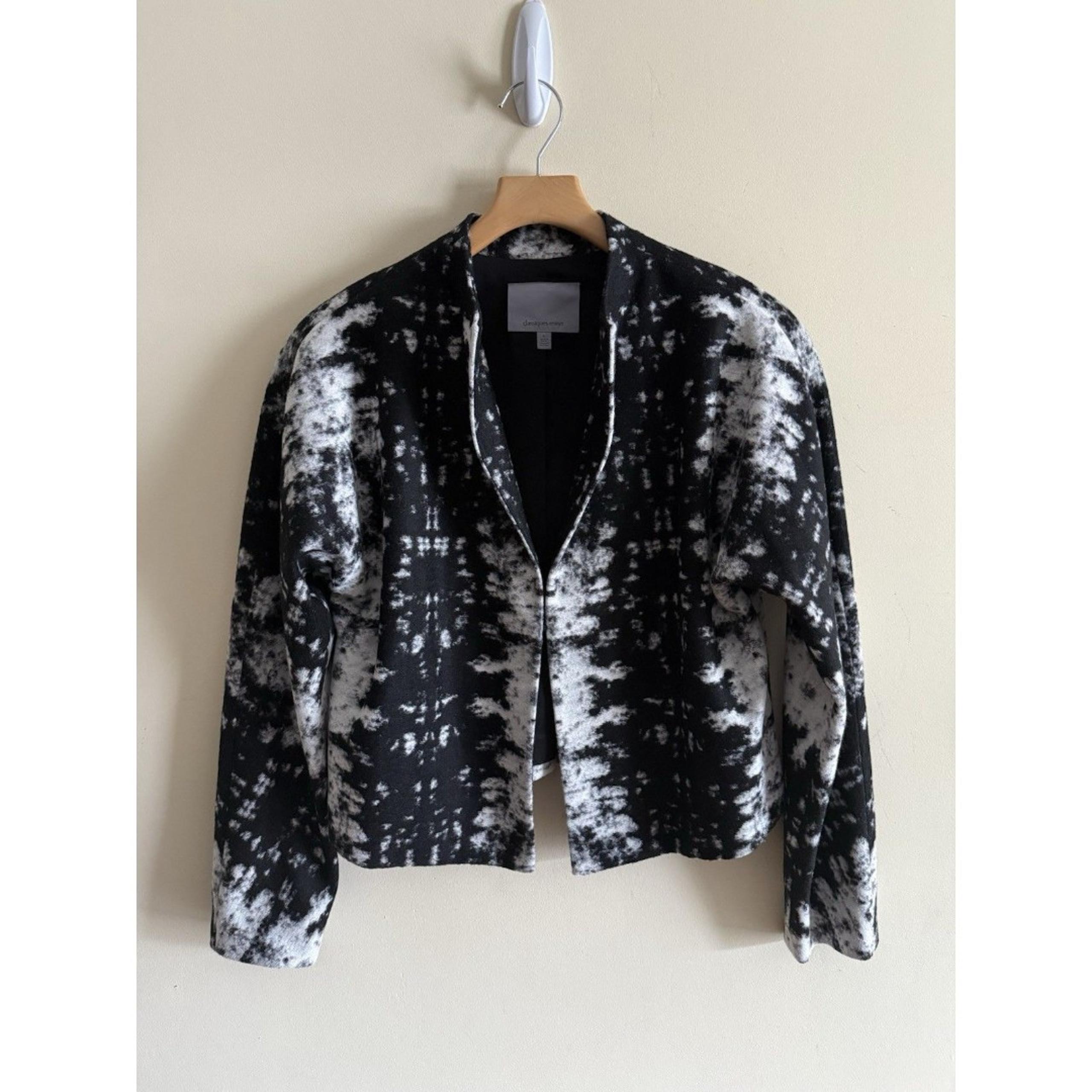 Classique Entier Women's Black/White Print Wool Blend Open Front Jacket Size L