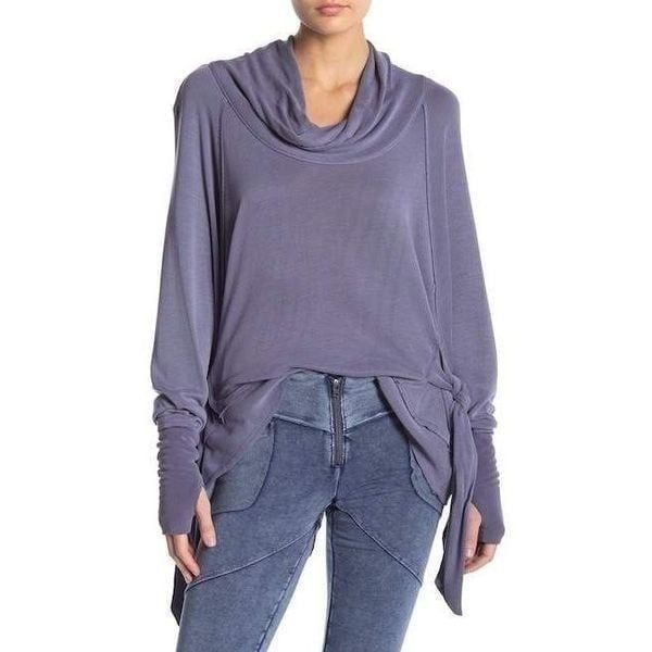 Free People Movement Sweet Flow Pullover Cowl Neck Side Ties Purple Blue