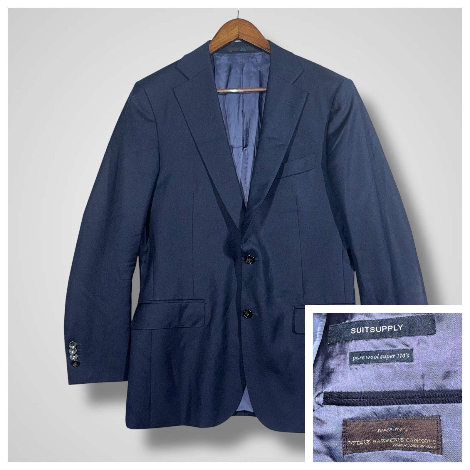 Suitsupply Pure Wool Super 110's Vitale Barberis Canonico Blazer Men's 38R Blue