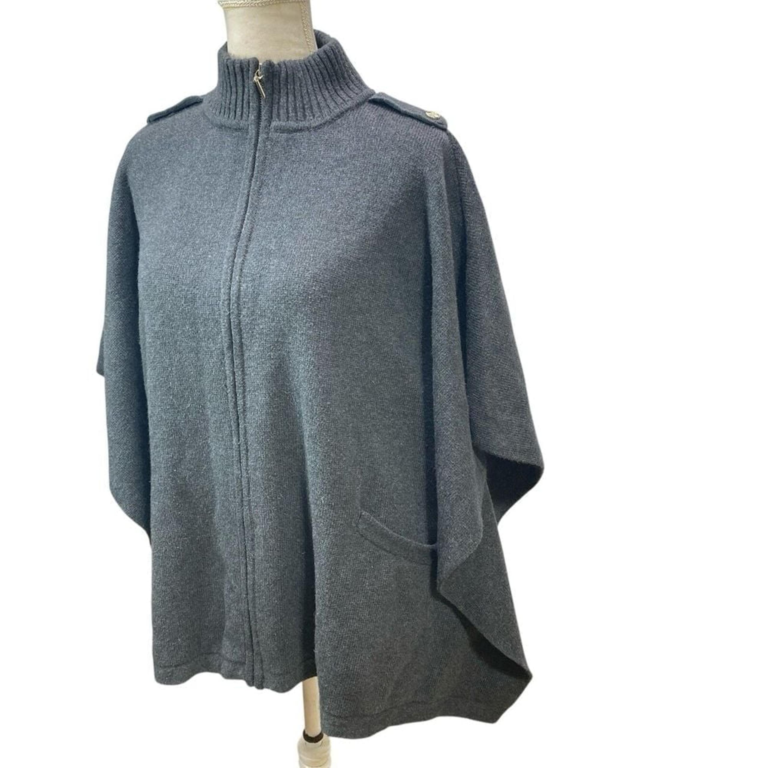 White House Black Market Sweater Cape Size M Dark Gray Knit Zip Boho Womans Mock