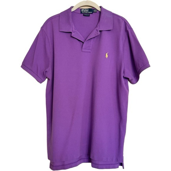 Polo Ralph Lauren Custom Fit Polo Shirt Mens Size L Large Purple Pony