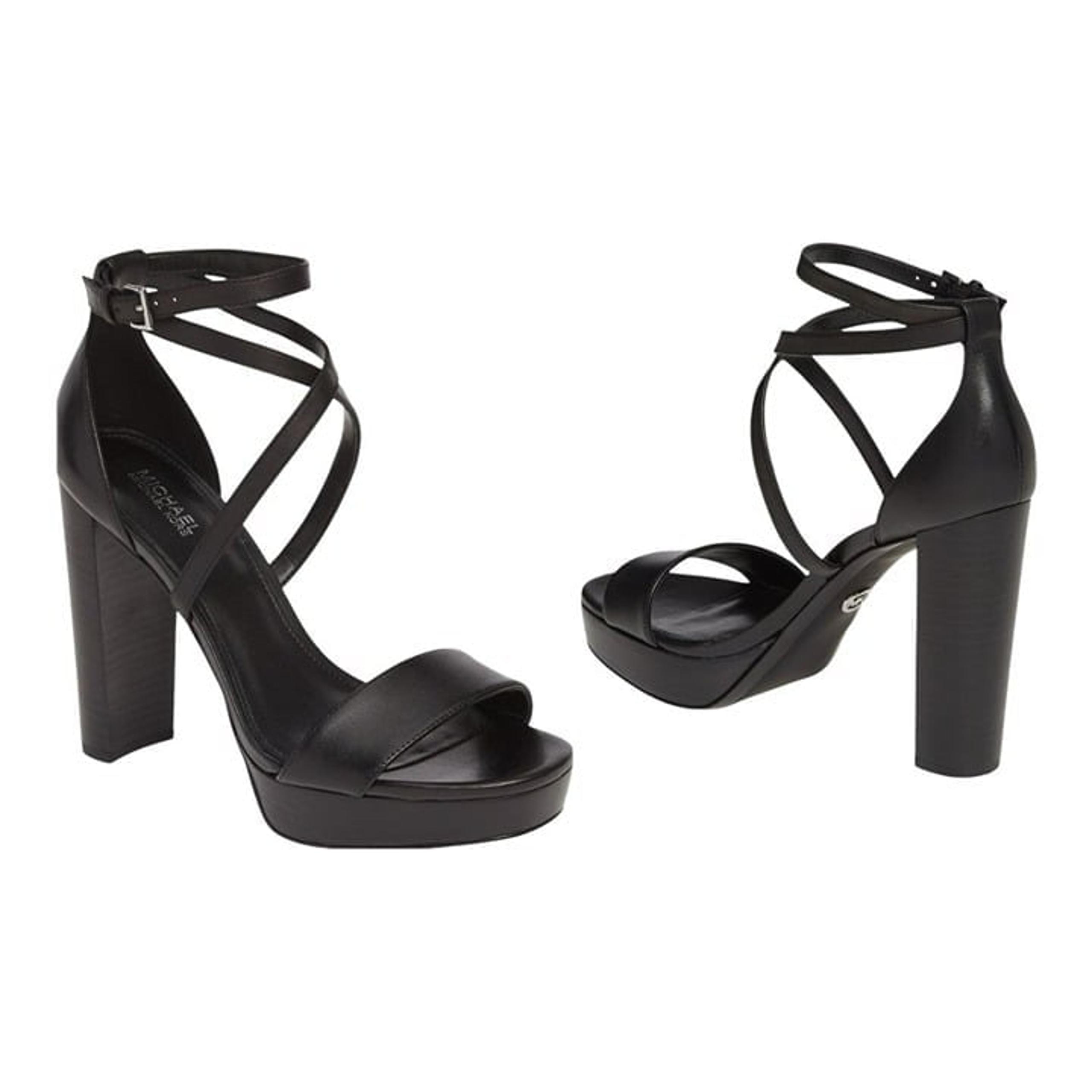 Michael Kors Charlize Crisscross Strappy Black Acorn Platform Sandal Women SZ 7