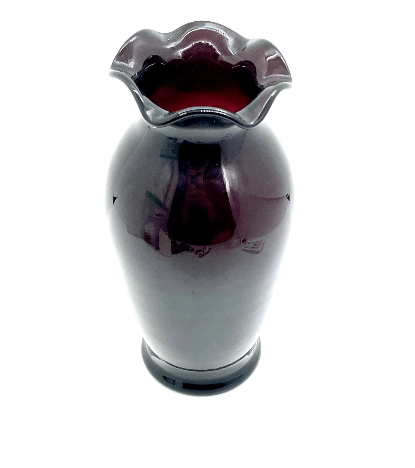 Rare Black Amethyst Glass Vase Fluted Top