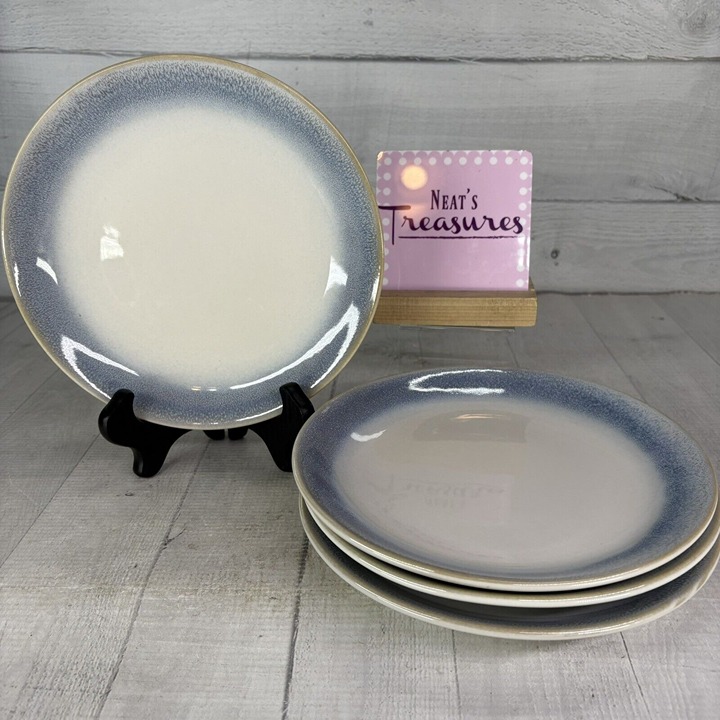 Martha Stewart PERRY STREET BLUE Reactive Blue Band Stoneware Salad Plate Set 4
