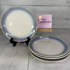 Martha Stewart PERRY STREET BLUE Reactive Blue Band Stoneware Salad Plate Set 4