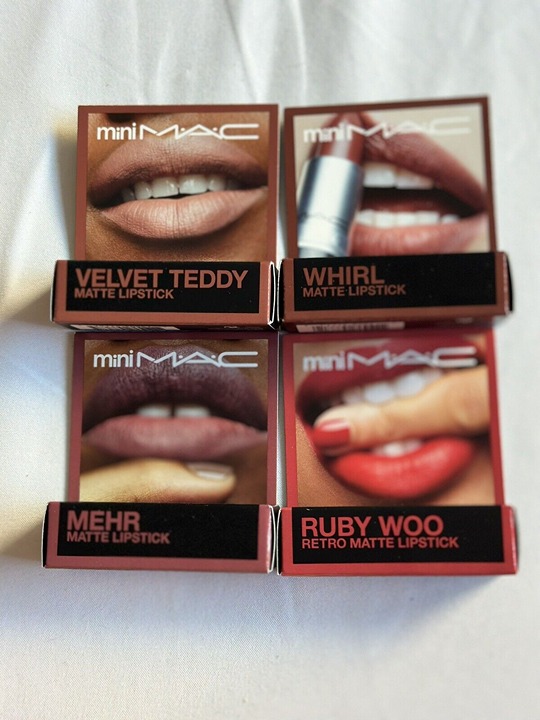 MAC Mini Matte Lipstick 4 MOST POPULAR SHADE Velvet Teddy, Whirl, Mehr, Ruby Woo