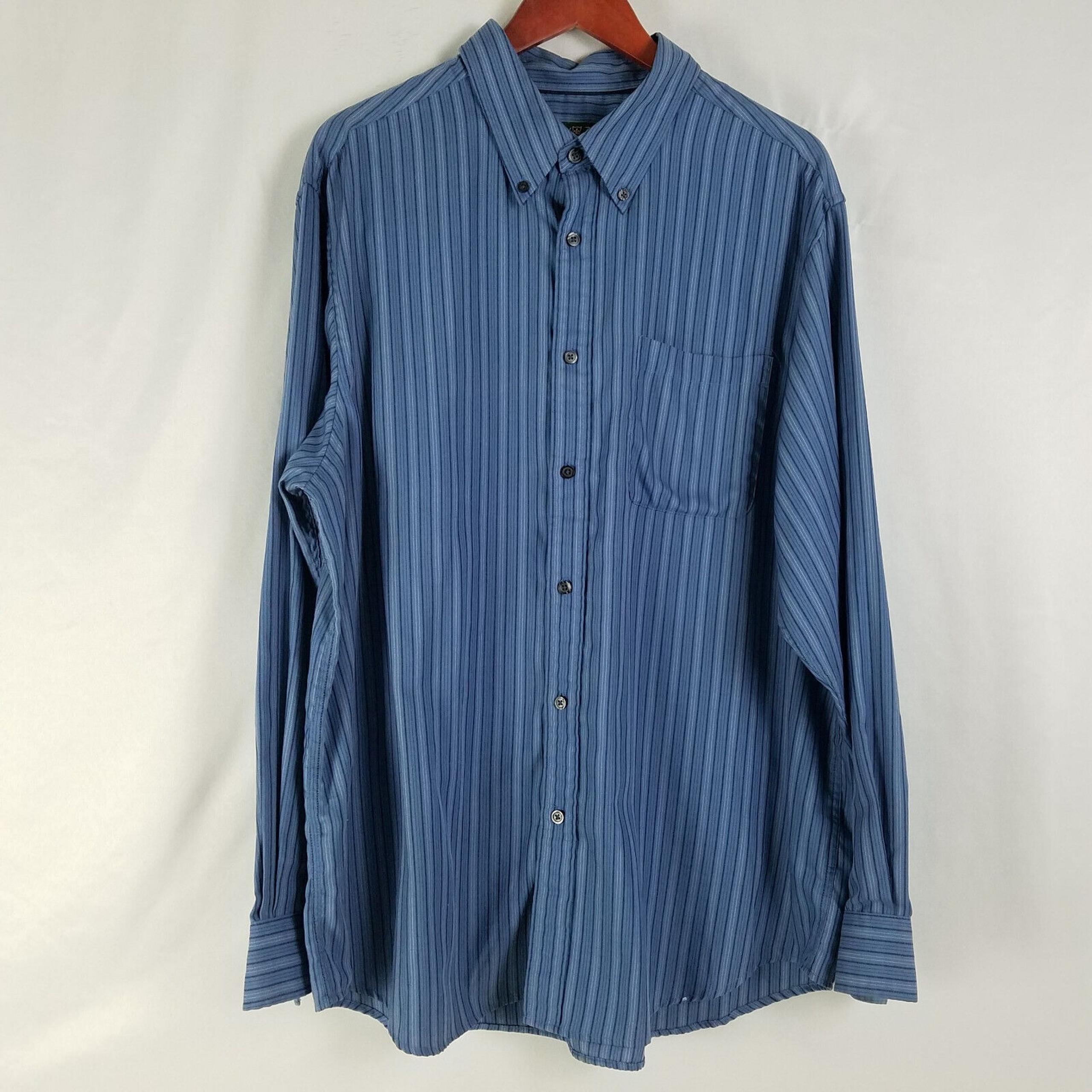 David Taylor Mens Shirt XL Blue Striped Long Sleeve Wrinkle Free Button Down
