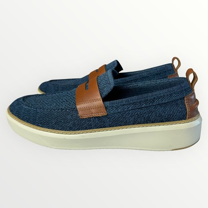 COLE HAAN Mens Grandpro Topspin Stitchlite Penny Loafers Blue Knit Slip Ons 10.5
