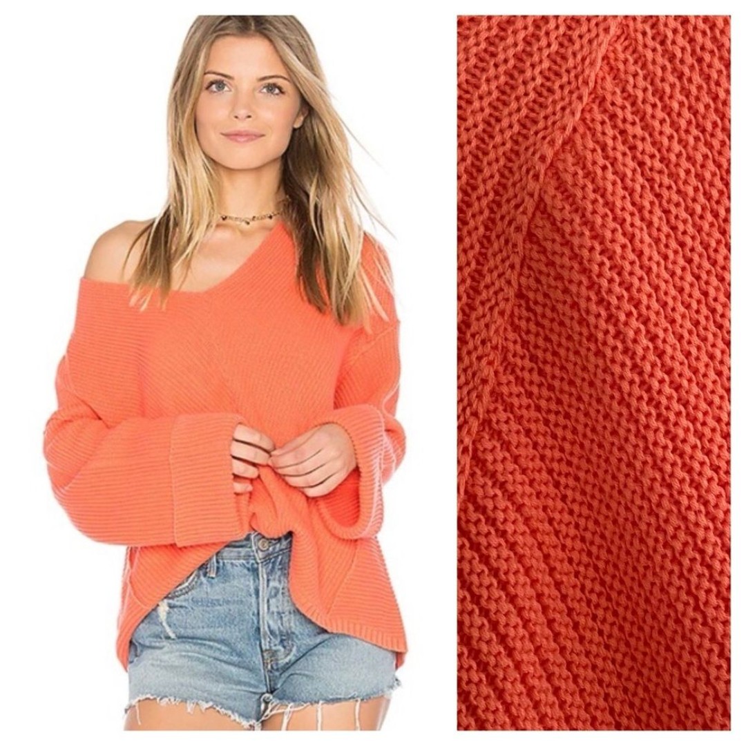Free People Coral Pink Res La Brea V-neck Sweater