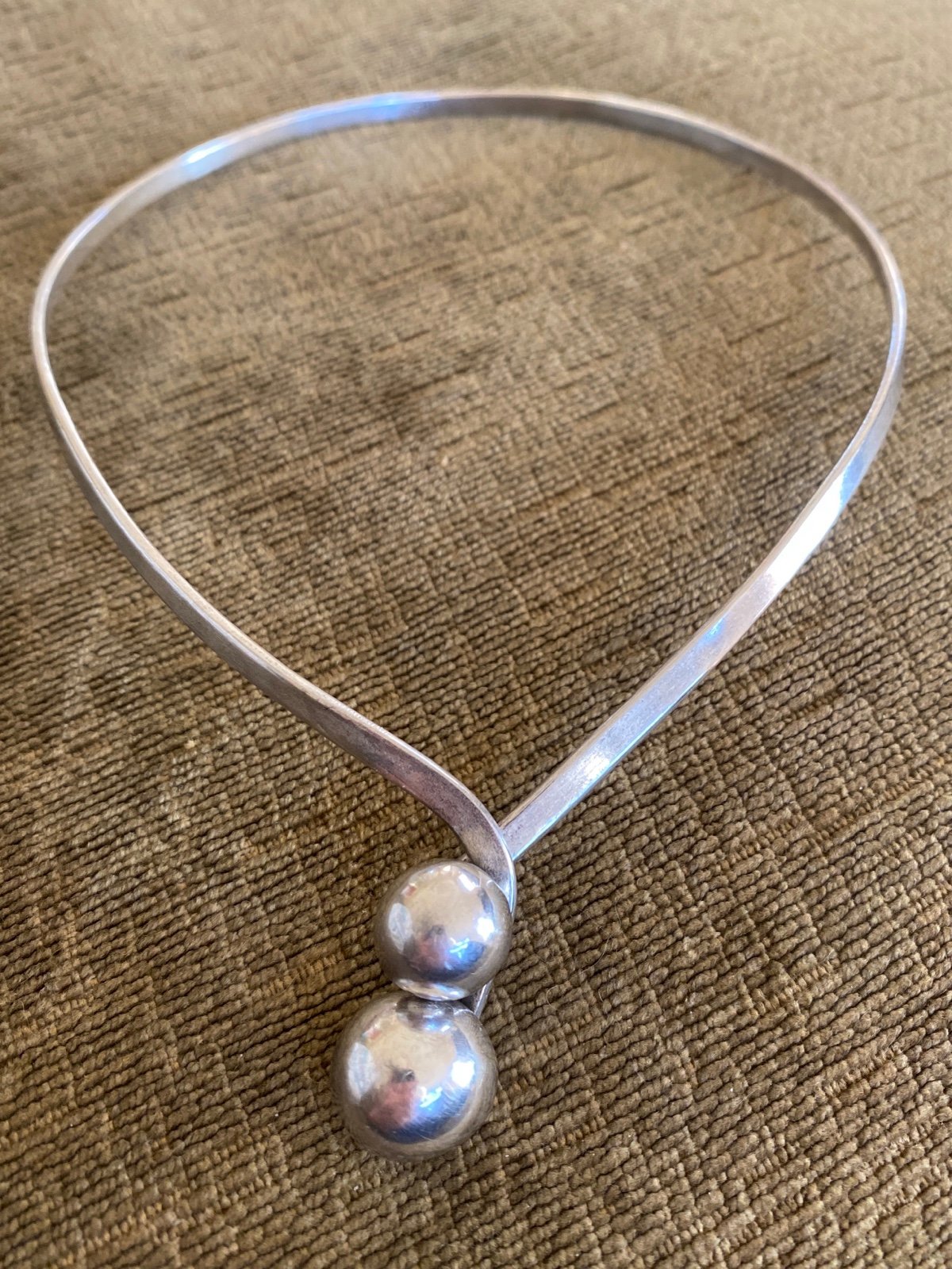 Vintage 1970s Sterling Silver Modernist Ball Sphere Collar Necklace