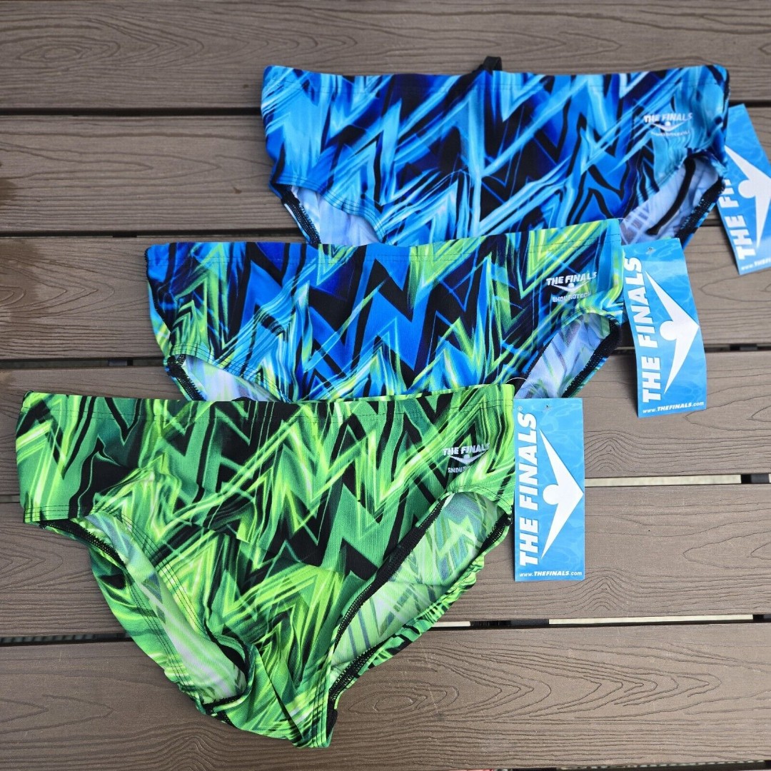 TYR The Finals Onyx All Over Racer Brief Bundle 3, Mens Size 36, Blue/green NEW