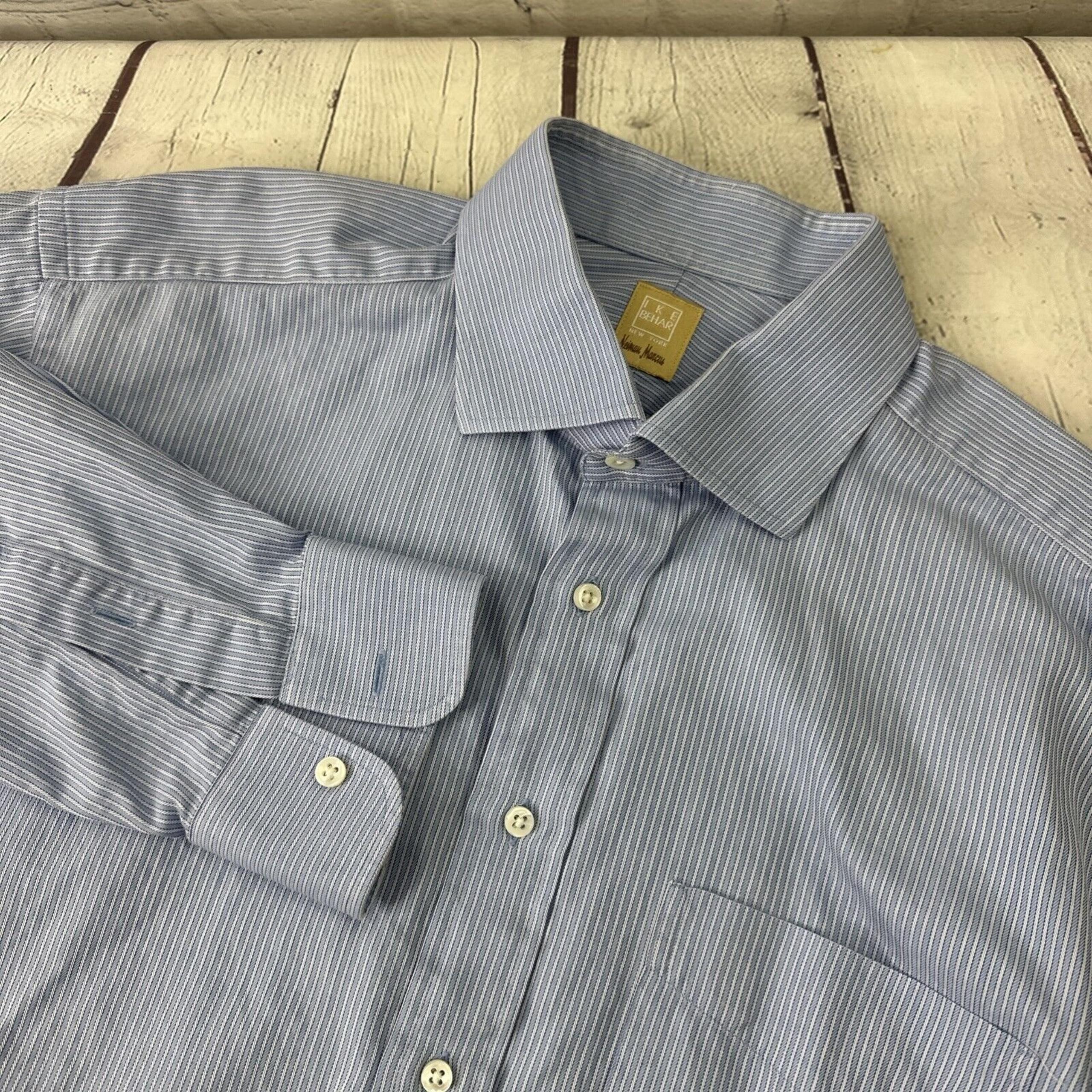 Neiman Marcus Button Up Shirt Mens Large Blue Striped 100% Cotton